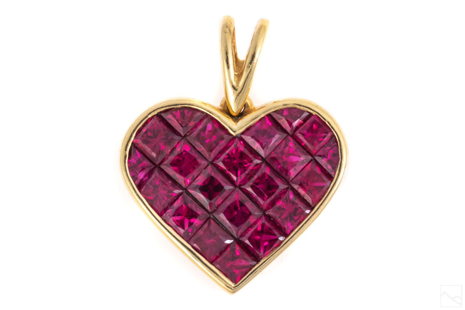 18K Gold 2CTTW Invisibly Set Ruby Heart Pendant 4g (1 of 7)