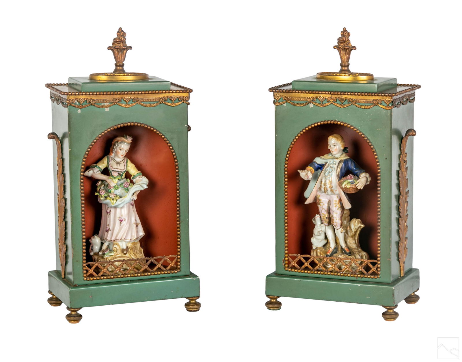 Continental Pair Porcelain Figural Shadowbox Lamps (1 of 13)