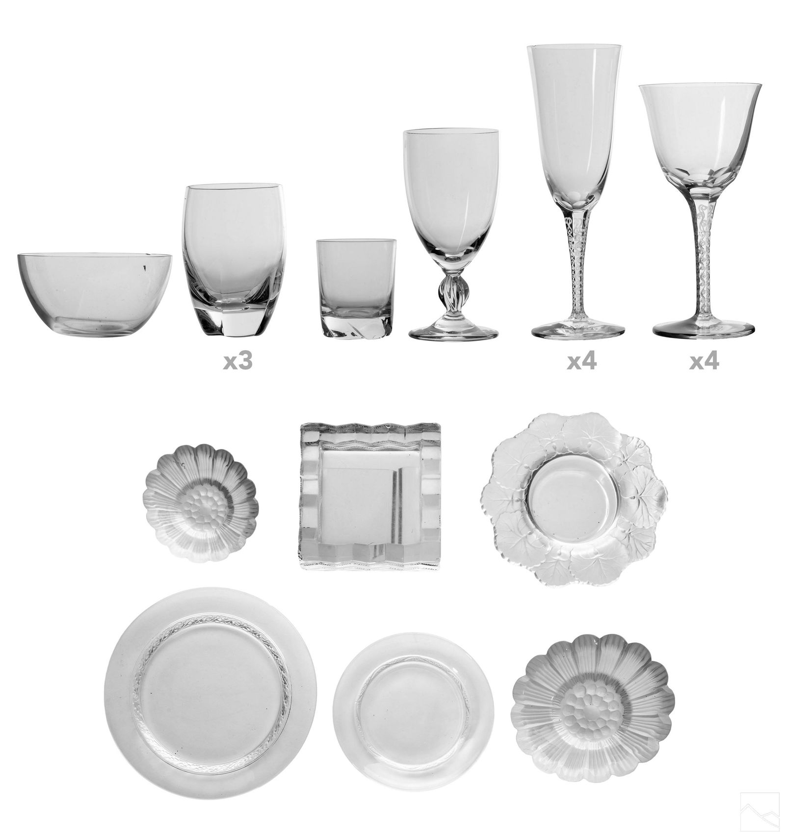 Lalique French Crystal Bowls, Plates, Ashtrays LOT (1 of 12)