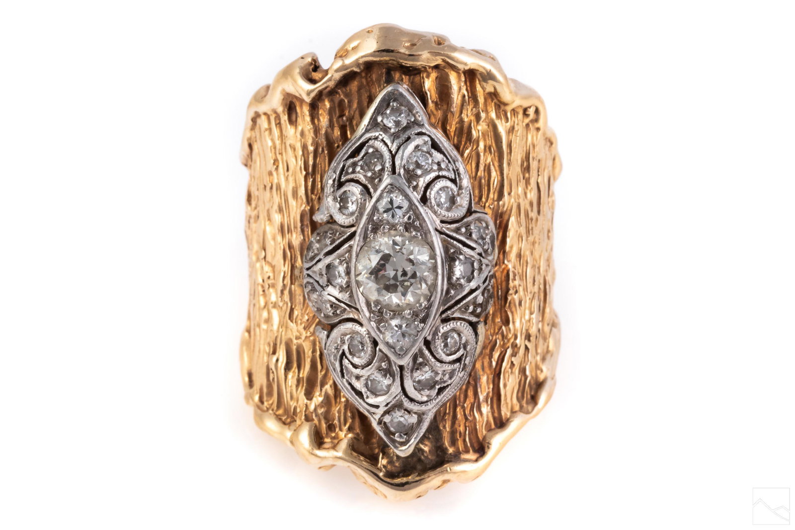 14K Gold Retro Deco .65 CTTW Diamond Ring Sz 7 21g (1 of 6)