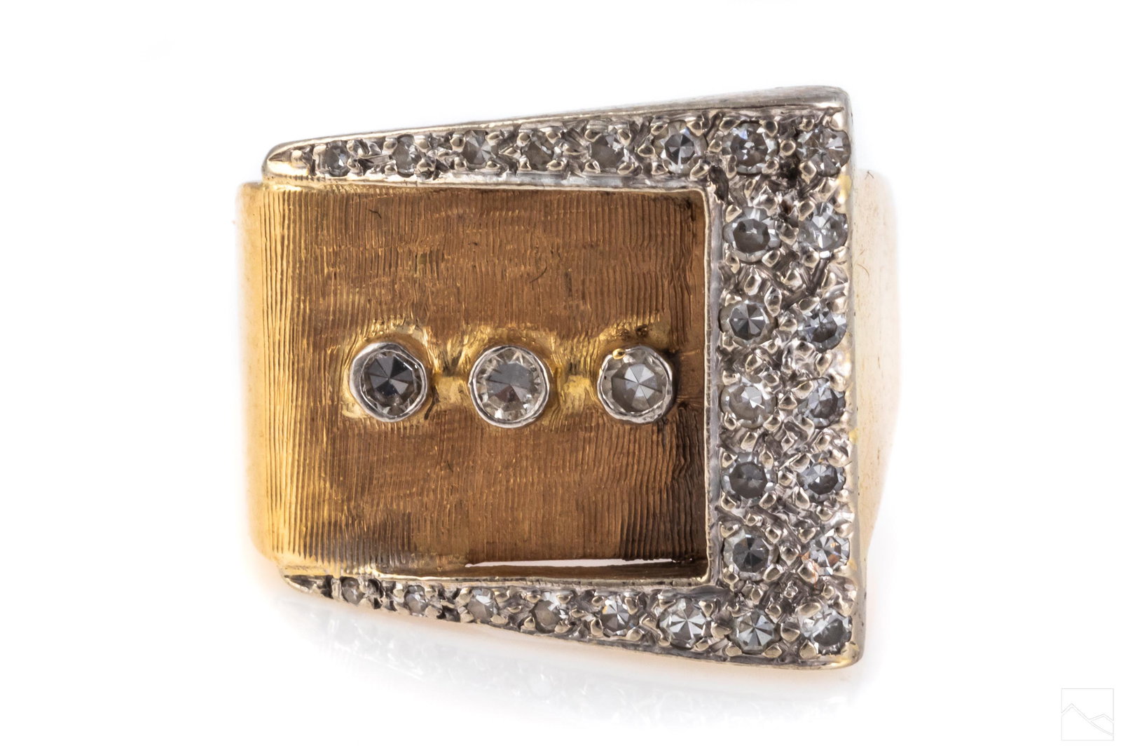 14K Gold Retro Modern Diamond Buckle Ring Sz 7 10g (1 of 6)