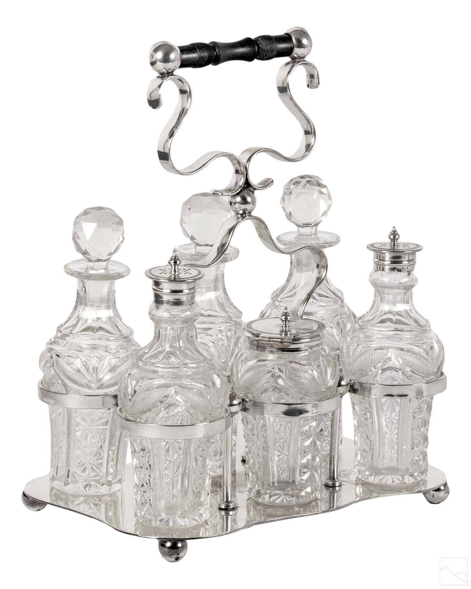 Silver Plated and Cut Crystal Six Bottle Cruet SET (1 of 7)