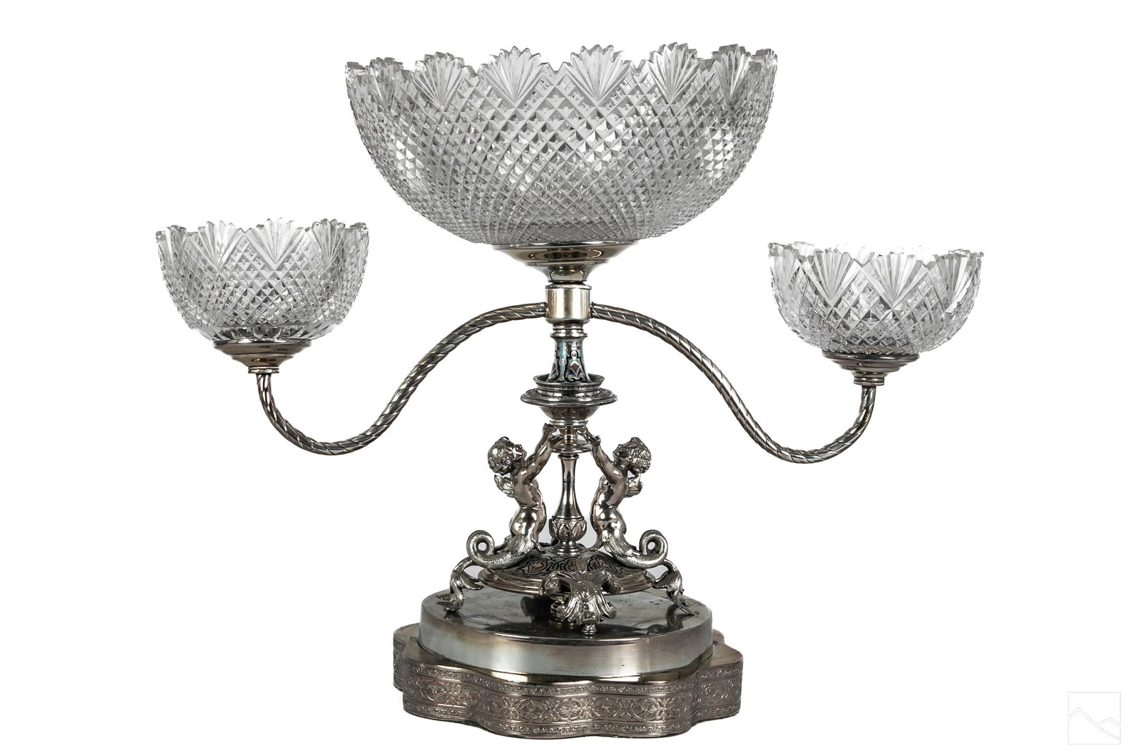 Champleve Enamel on Silverplated Cut Glass Epergne (1 of 6)