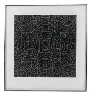 Valerie Jaudon b.1945 SIGNED LE Geometric Etching: Valerie Jaudon (American, born 1945). A limited edition etching on paper. A Postminimalist work produced in the style of the Pattern and Decoration art movement of the 1970s, of which the artist was a