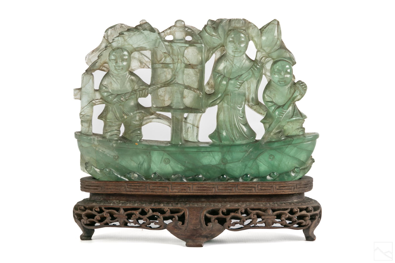 Chinese Carved Green Fluorite Figural Boat Statue (1 of 6)