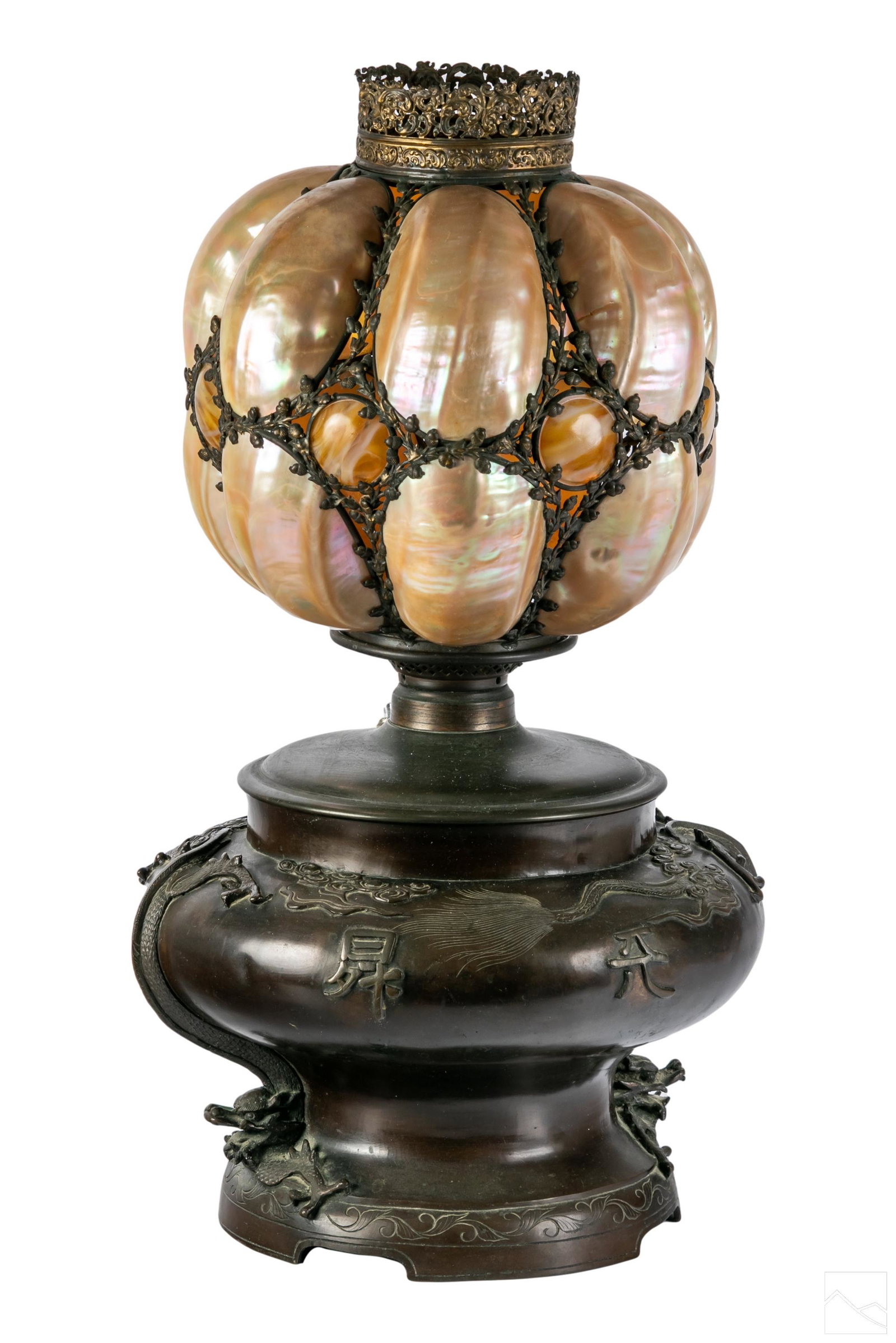 Chinese Bronze Dragon Lamp and Abalone Shell Shade (1 of 10)