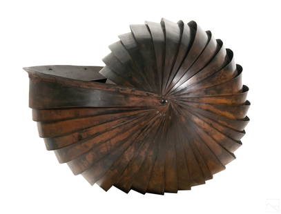 Sandra Osip b.1965 Modernist Steel Art Sculpture: Sandra Osip (American, born 1965). A contemporary modern spiral steel sculpture. Titled, "Carapace II," Rich patinated finish in brown and black. Produced circa 1988. No apparent signature. From a