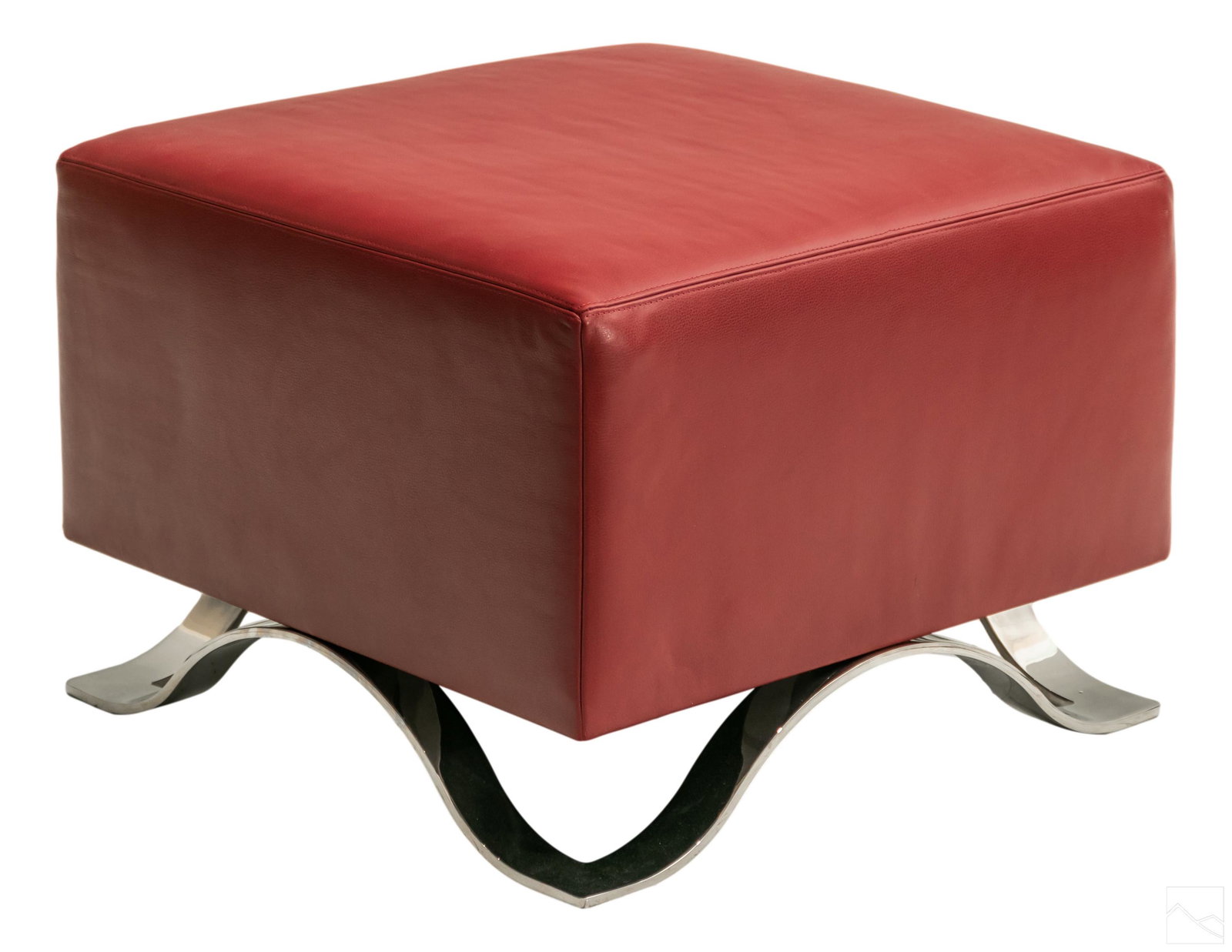 Modern Designer Red Leather & Chrome Ottoman Stool (1 of 5)