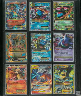 Pokemon Ultra Pro Binder with EX, GX LOT 84 CARDS: A collection of Pokemon cards presented in an Ultra Pro yellow binder featuring Pikachu on front cover. This lot includes a variety of rare M, GX, EX, tournament play, and promo cards. Different versi