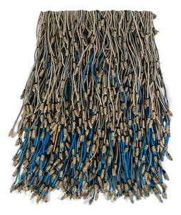 Olga De Amaral b.1932 Woven Textile Art Sculpture: Olga De Amaral (Colombian, born 1932). A contemporary wove textile wall sculpture. Modernist visual art produced in mixed media, horsehair and wool. Retains hand written inscription tag with artist