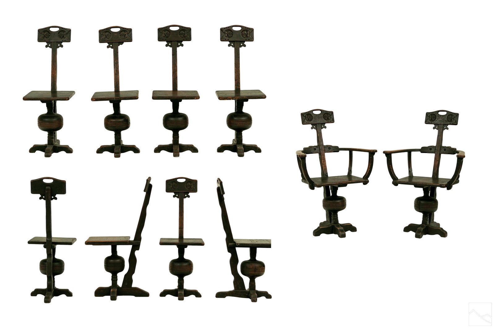 17C. Antique Jacobean Style Wood Dining Chairs SET (1 of 12)