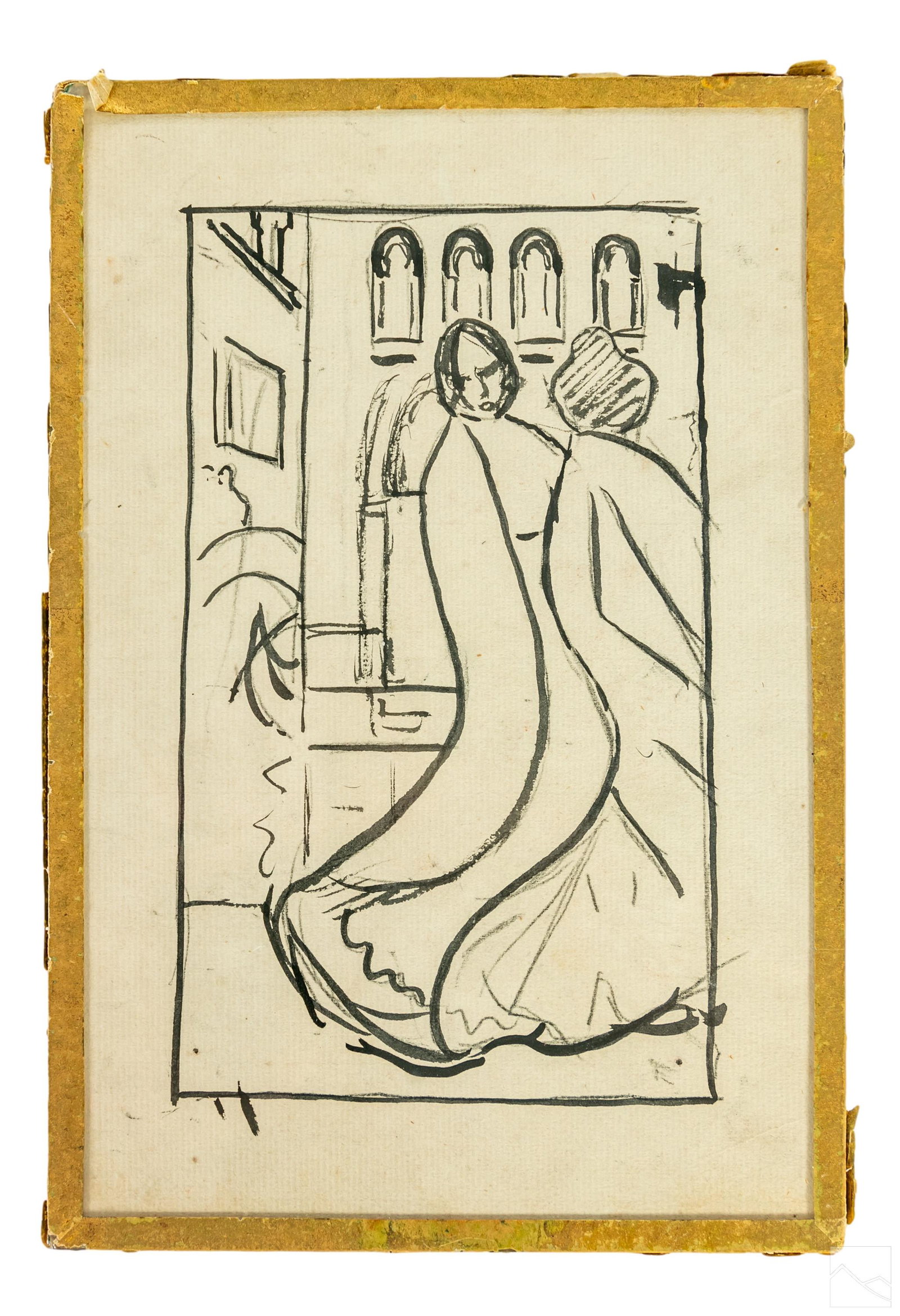 19C. Antique Figural Abstract Watercolor Painting (1 of 4)