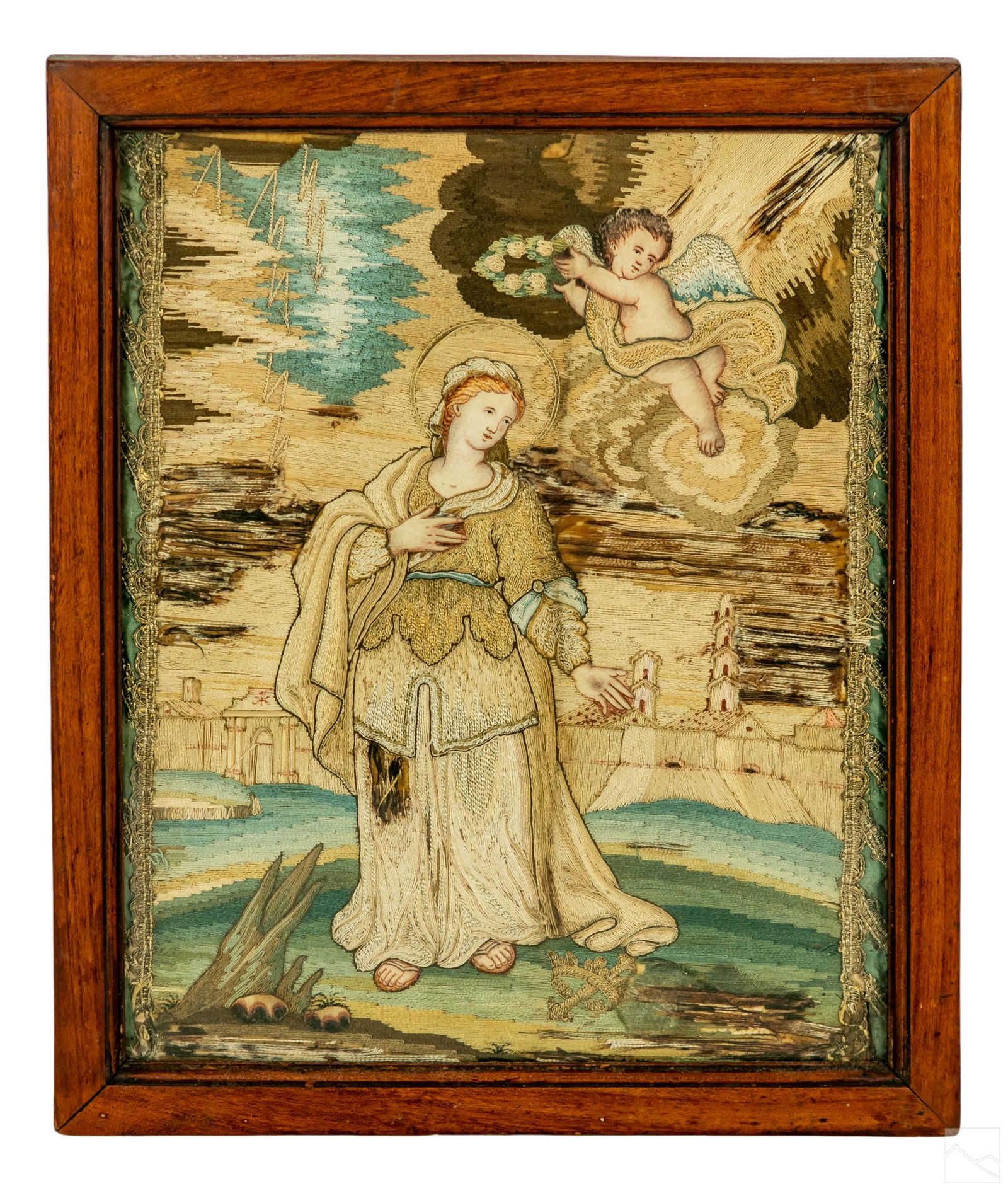 Antique Religious Silkwork Embroidery Needlepoint (1 of 3)