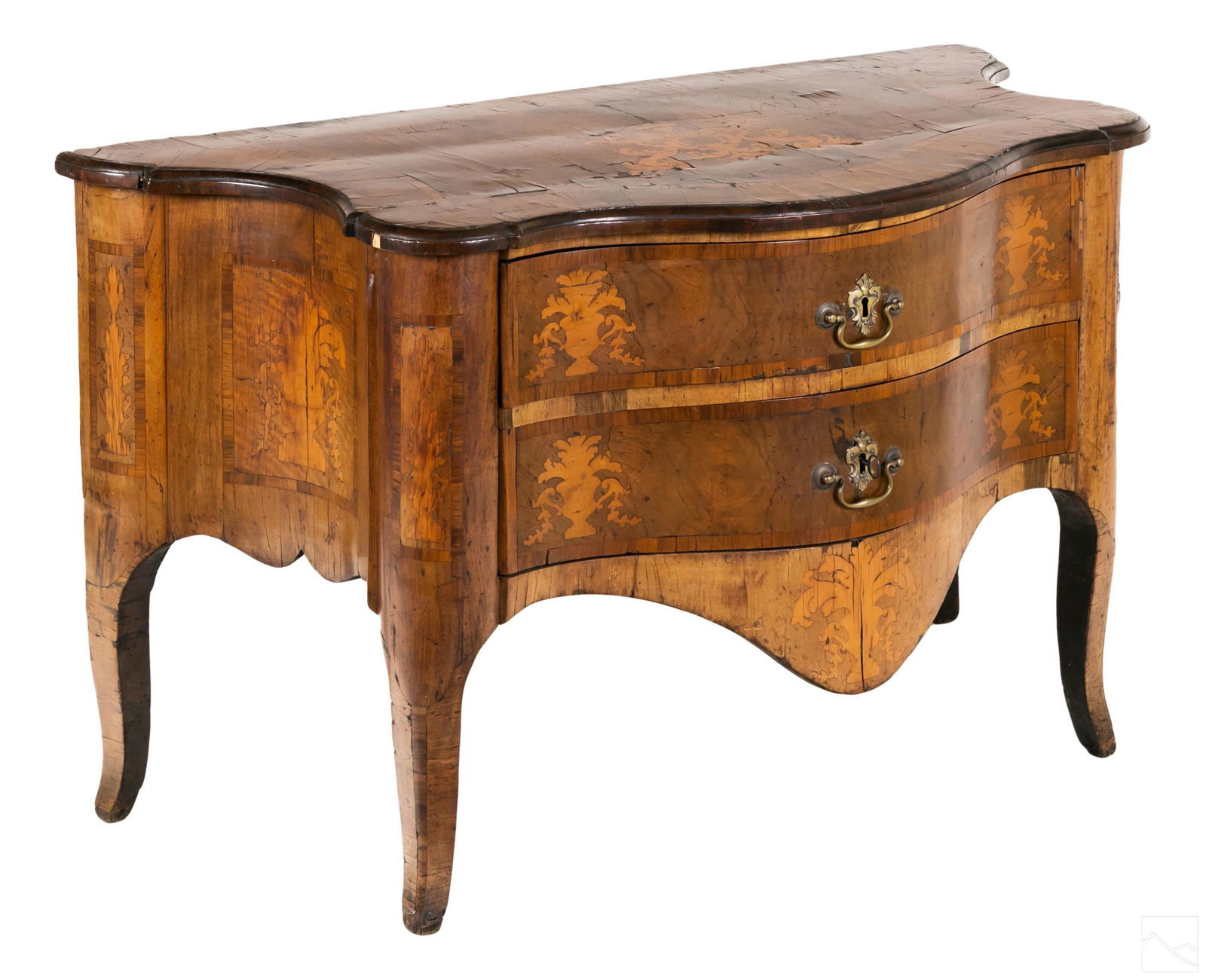 Italian Antique Inlaid Bombe Wood Chest of Drawers (1 of 6)