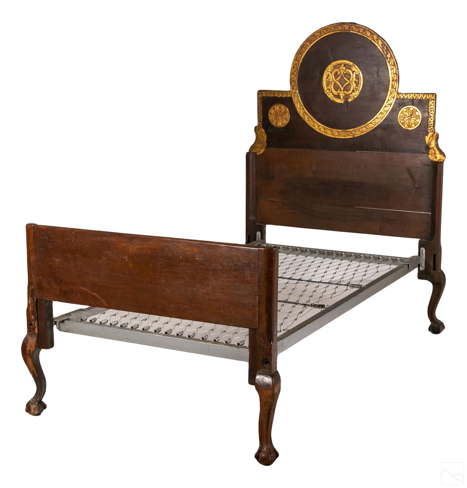 Ornate Antique Carved Wood & Metal Twin Bed Frame (1 of 5)