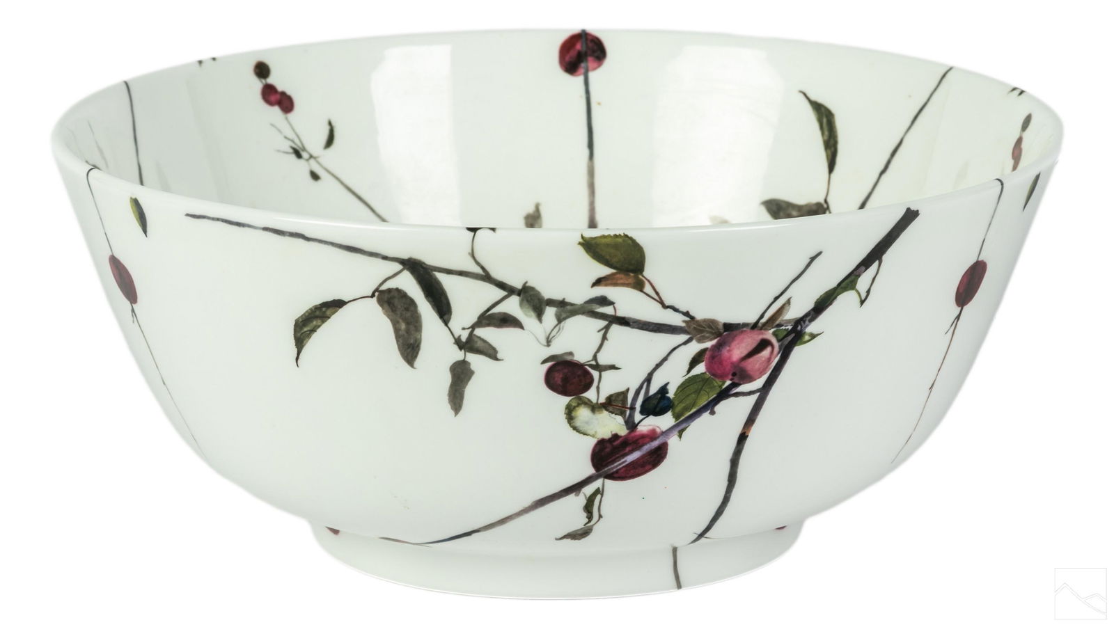 Royal Doulton Andrew Wyeth Apple Branches Bowl: A Royal Doulton English bone china porcelain bowl, produced in the Apple Branches pattern, with a design by American artist Andrew Wyeth (1917-2009). White ground with encircling foliate design. ROYAL