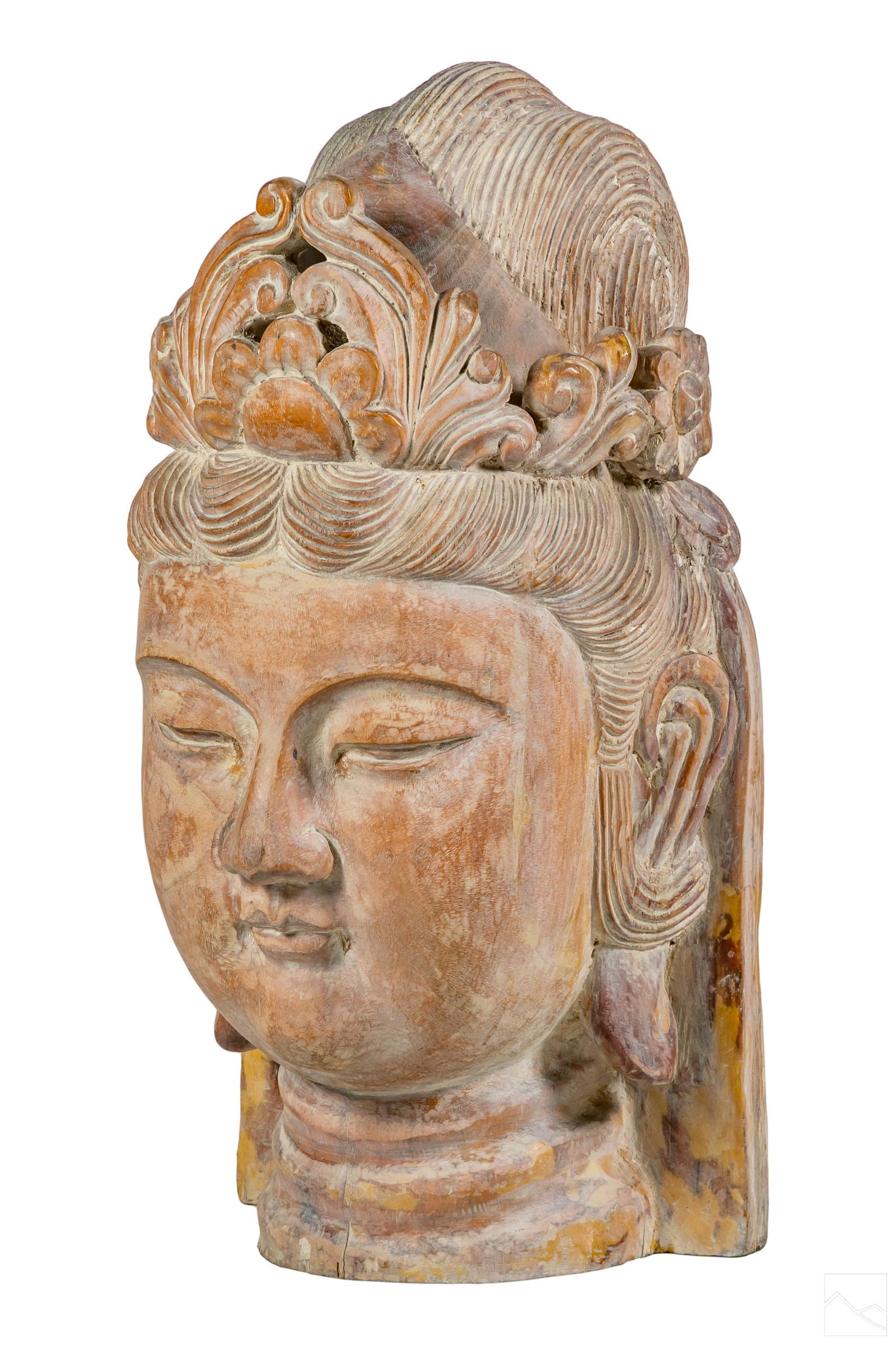 Indo Persian Carved Wooden Buddha Bust Sculpture (1 of 4)
