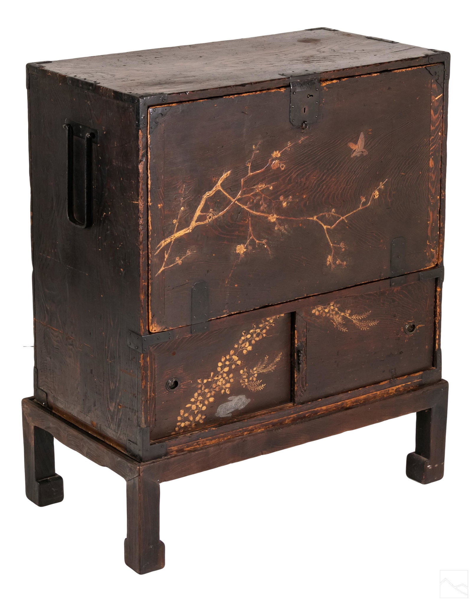 Japanese Antique 19c Inlaid Tonsu Chest with Stand (1 of 7)