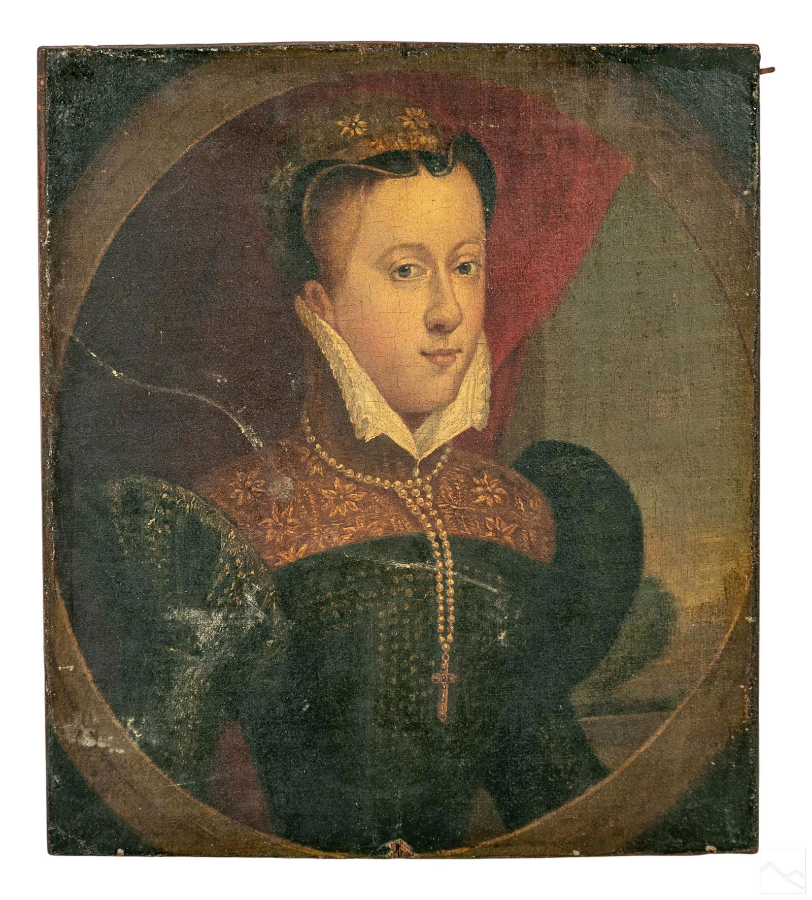 Tudor Style Antique Figural Portrait Oil Painting (1 of 3)