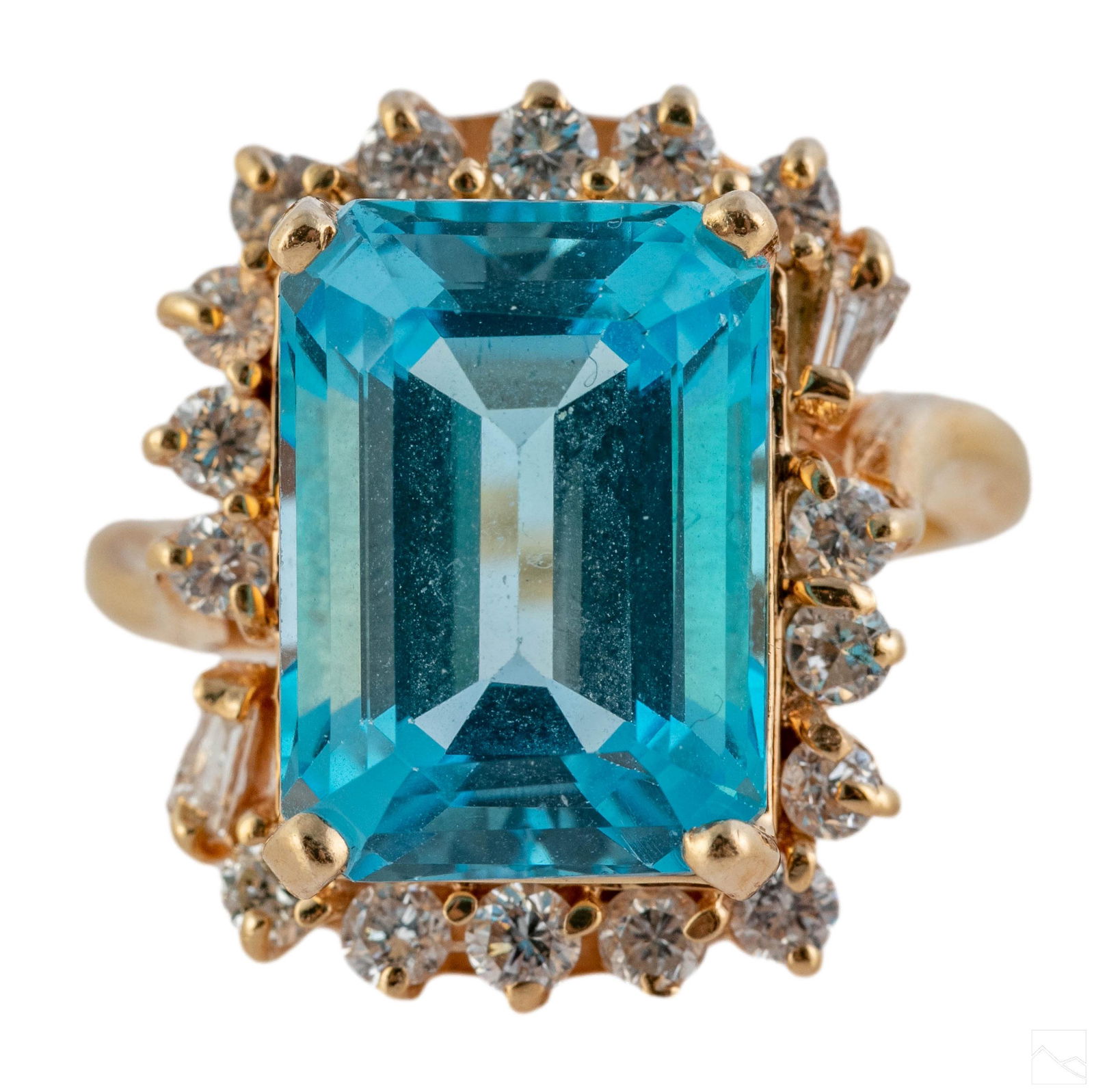 14K Gold Emerald Cut Blue Topaz Diamond Ring Sz 7 (1 of 6)
