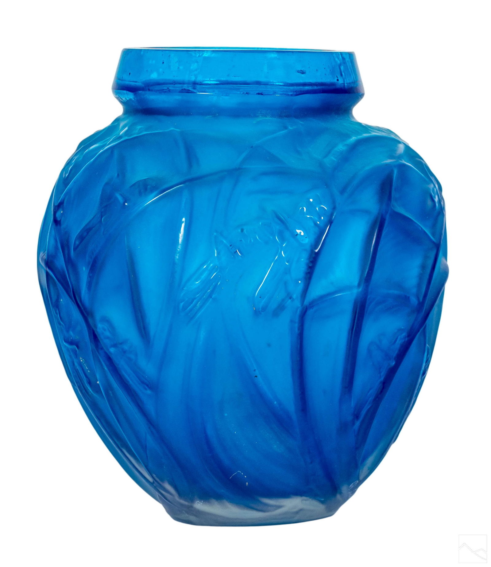 Blue Art Glass SAUTERELLES Vase after Rene Lalique (1 of 7)