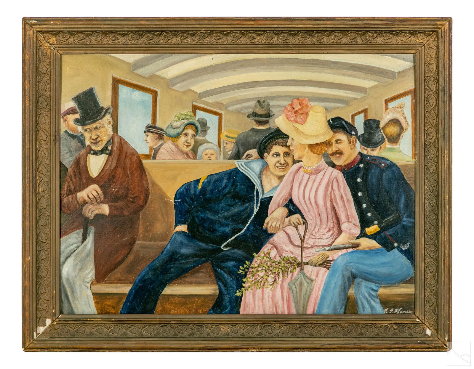 C.J. Hansen 20C. Figural Train Speakeasy Painting (1 of 4)