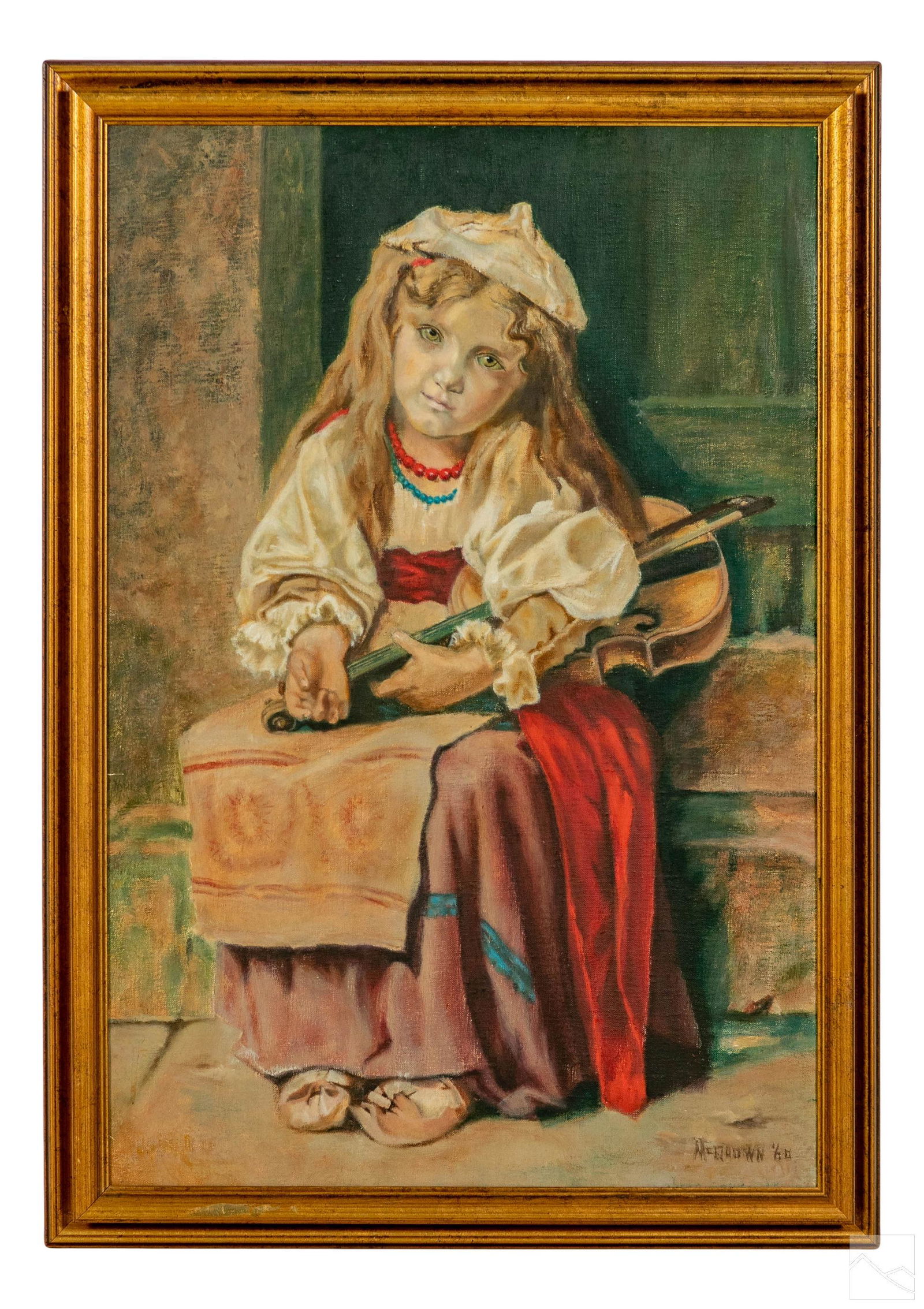 McQuown 20C Figural Child Violin Musician Painting (1 of 5)