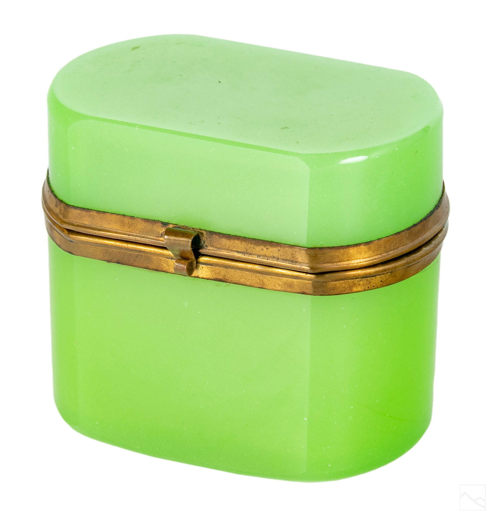 Green Opaline Art Glass & Brass Antique Vanity Box (1 of 6)