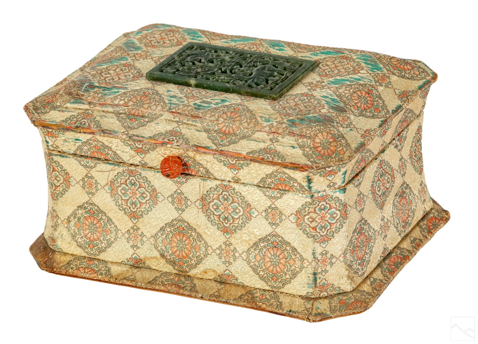 Brocade Fabric Decorated Jade Carnelian Casket Box (1 of 7)