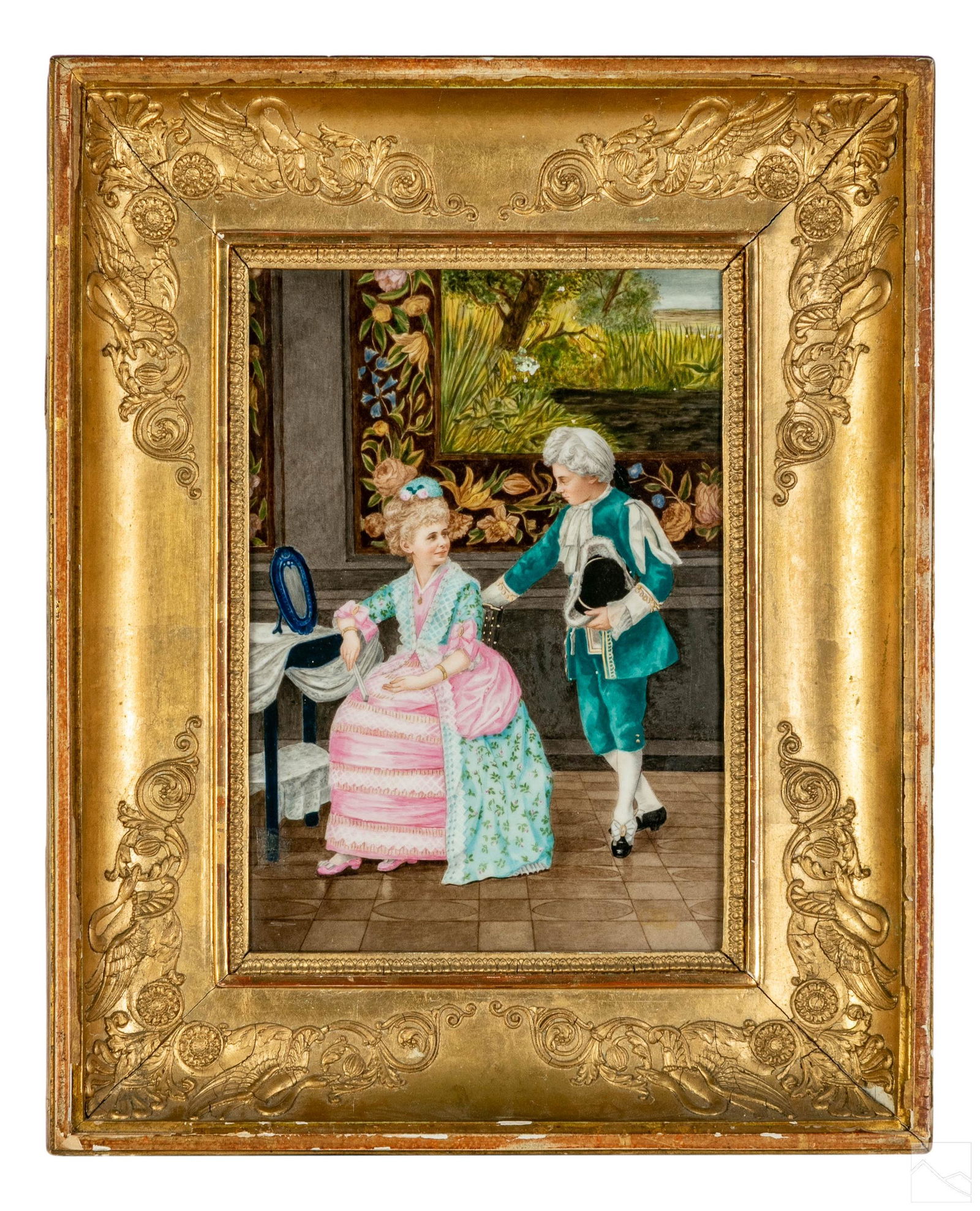 KPM Style Porcelain Figural Lovers Parlor Painting (1 of 3)