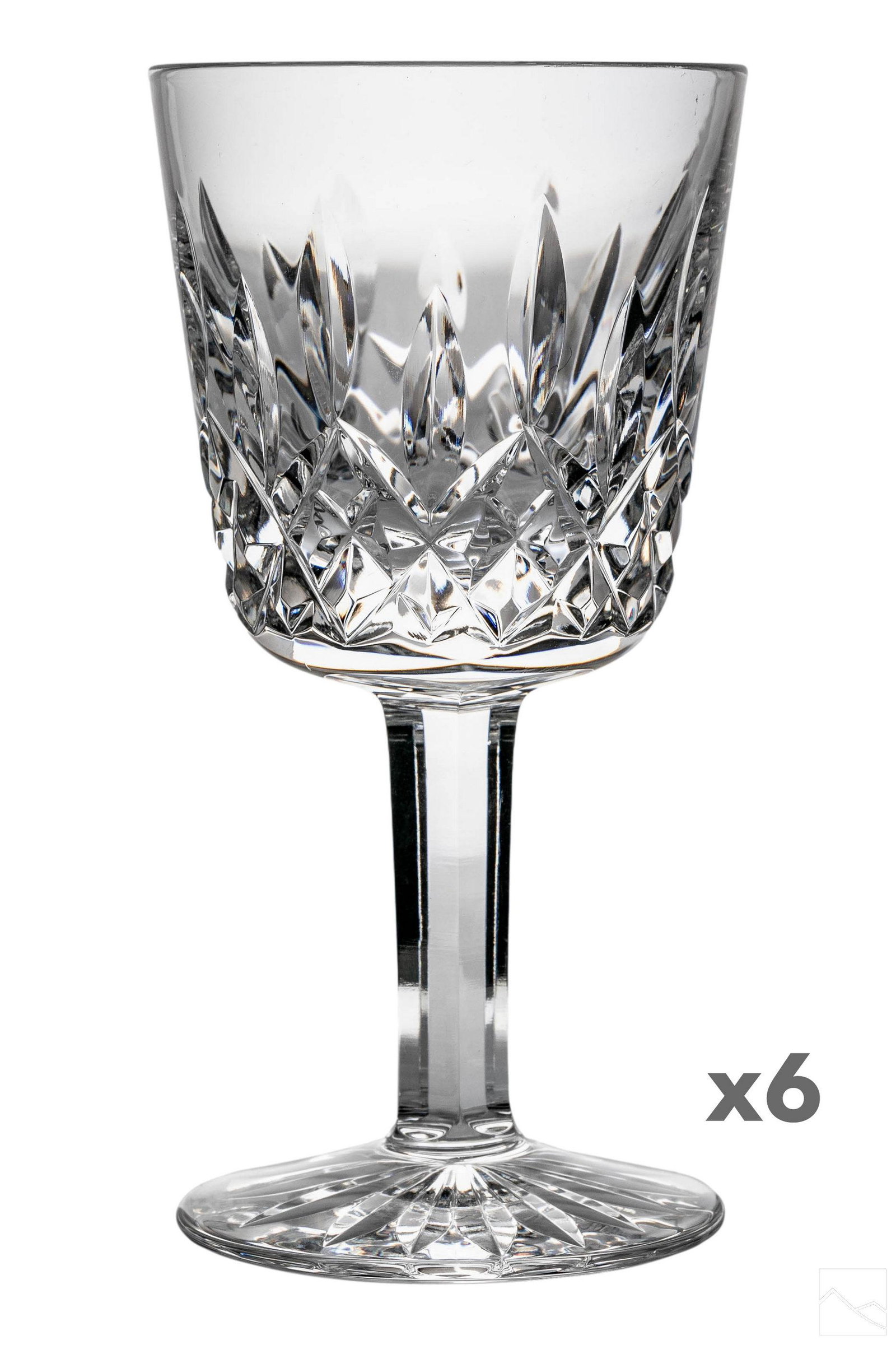 Waterford Crystal Lismore Port Wine Goblets SET 6: An estate collection with a set of six (6) Waterford Irish crystal port wine glasses in the Lismore pattern. Each signed with Waterford acid stamp. Dimensions: 4.25 X 2.25 X 2.25 in. Condition: G