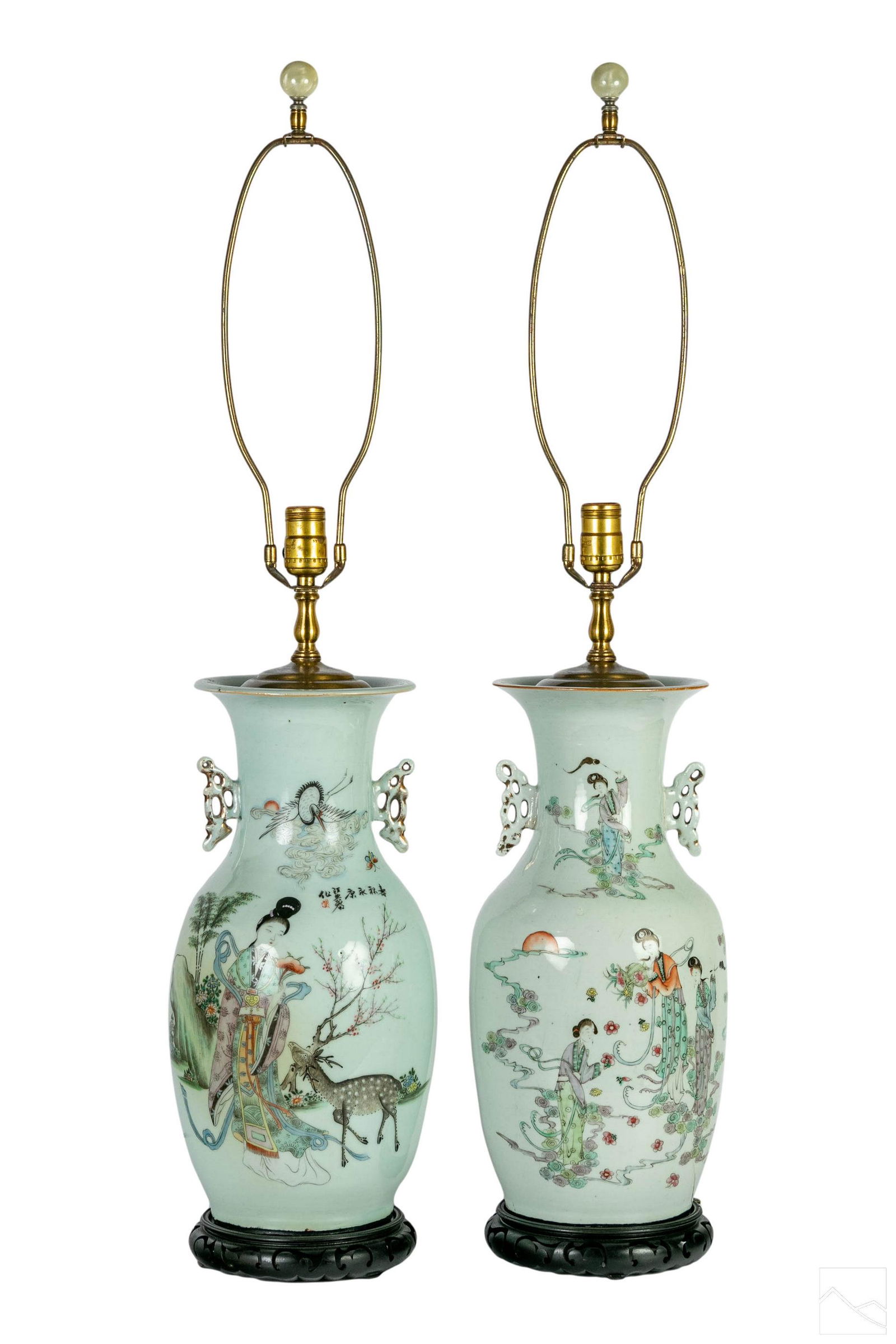 Chinese Famille Verte Porcelain Figural Vase Lamps (1 of 10)