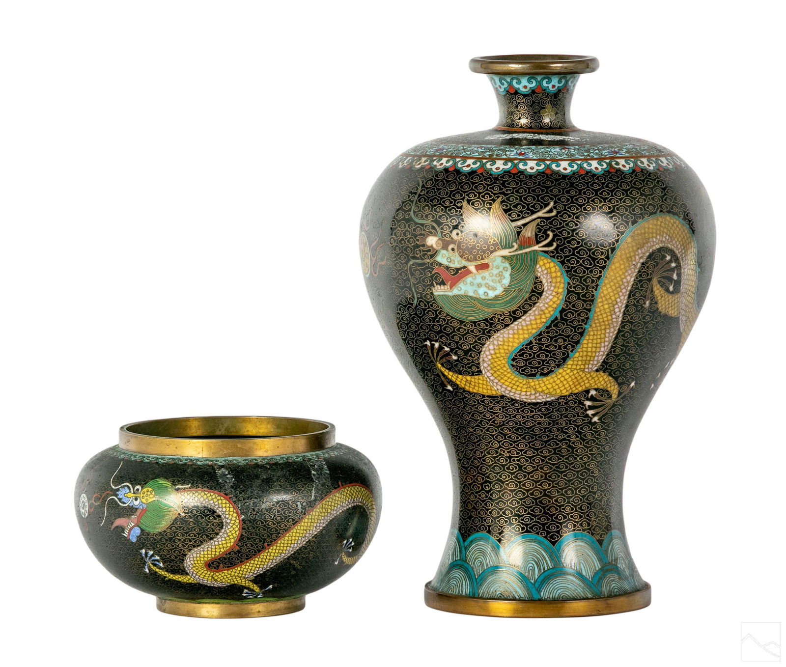 Chinese Fine Wire Cloisonne Dragon Vase and Bowl (1 of 6)