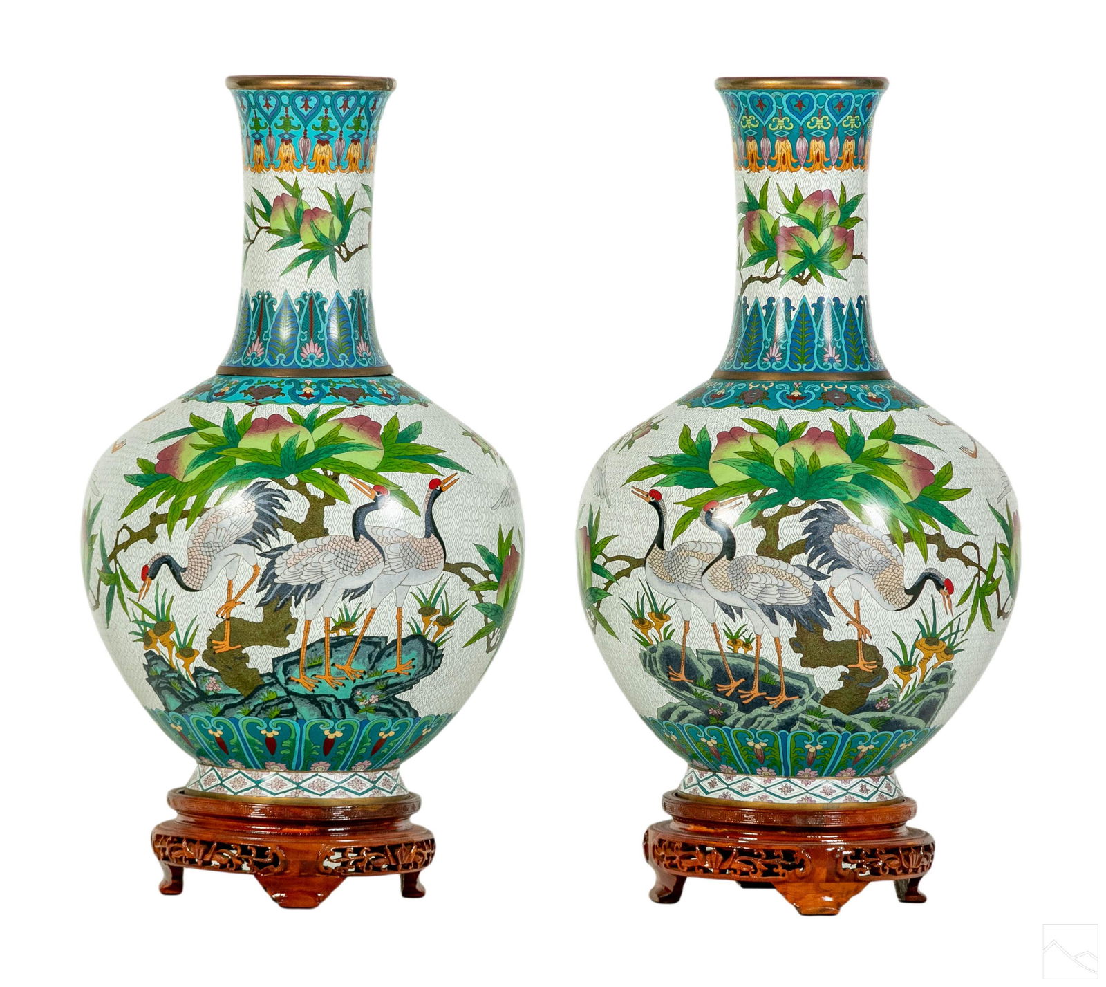 Chinese Cloisonne Good Luck Cranes & Floral Vases (1 of 9)