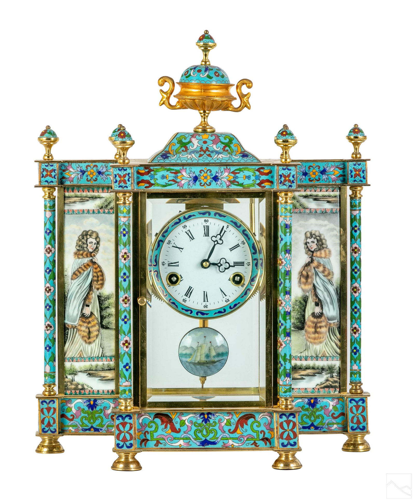 Chinese Cloisonne Enamel 7 Day Chime Mantel Clock (1 of 12)