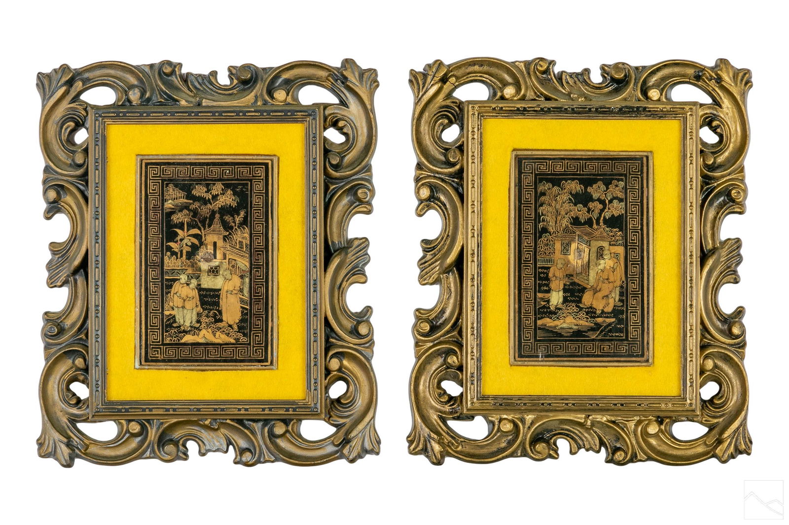 Chinese Antique Scholar Gilt Lacquer Paintings (1 of 6)