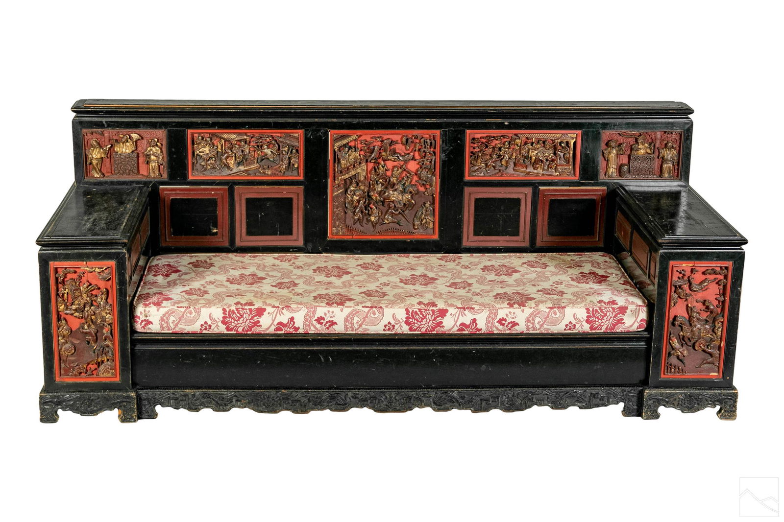 Chinese Antique Deep Carved Panel Opium Bed Sofa (1 of 7)