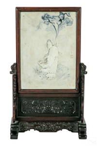 Chinese Porcelain Plaque Mystic Scholars Screen