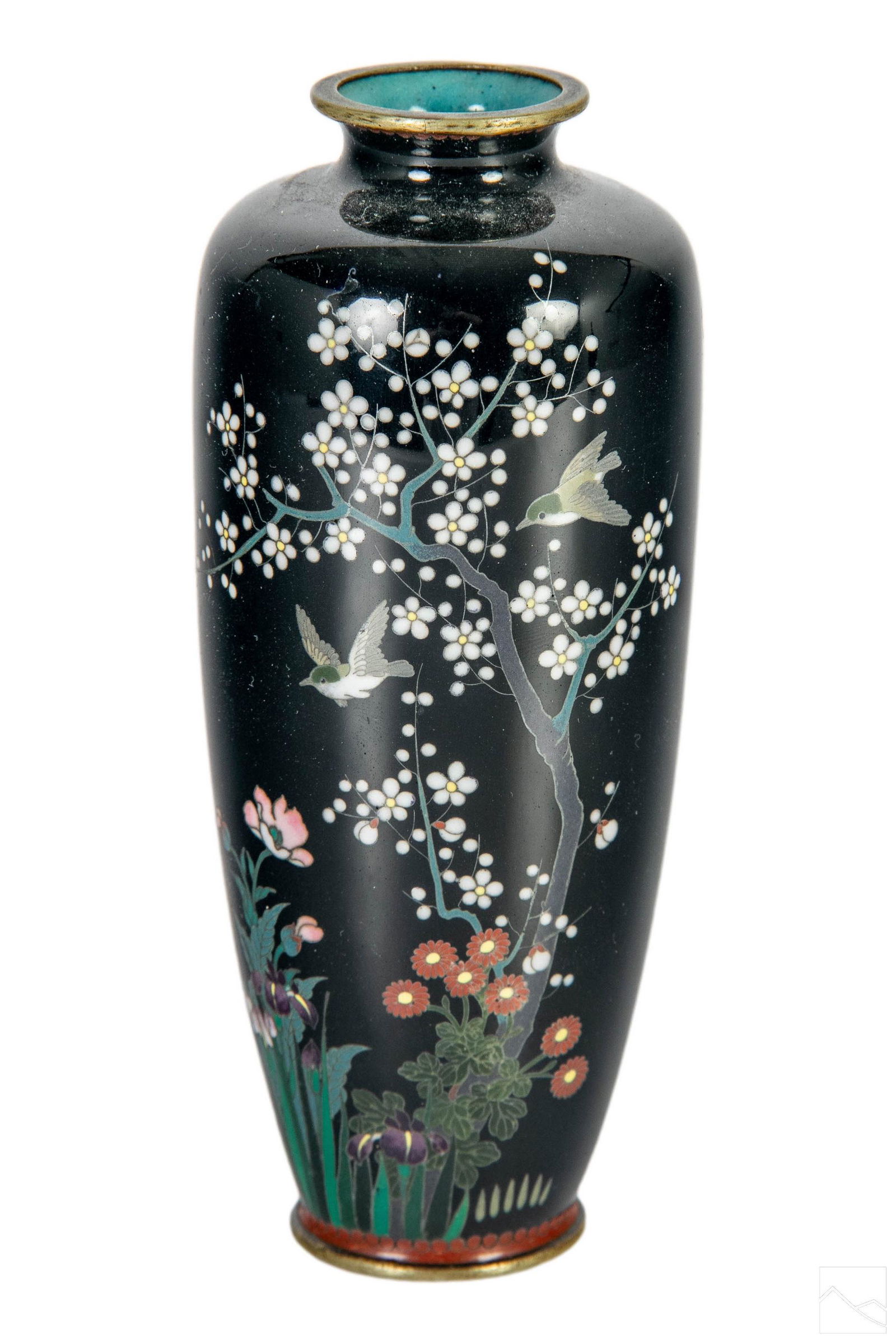Japanese Cloisonne Swallows & Cherry Blossoms Vase (1 of 5)