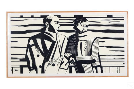 Alex Katz b.1927 3:00 PM Figurative Woodcut SIGNED: Alex Katz (American, born 1927). An original sofa sized woodcut art print on paper. Titled, "3:00 P.M.," A modernist work produced in the artist's figurative style. Artist signature and edition