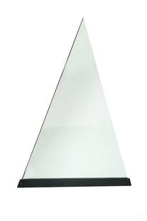 Giuseppe Raimondi CHEOPE Modernist Pyramid Mirror: A Mid Century Modern Cheope floor mirror, designed for Crystal Art by Giuseppe Raimondi (1941-1997). Modernist pyramidal design, named for Cheops, the Egyptian Pharaoh who commissioned the Great