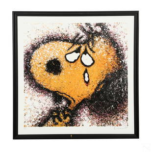 Tom Everhart b.1952 Modern LE Peanuts SNOOPY Litho: Tom Everhart (American, born 1952). A limited edition art lithograph on paper. Titled, "The Tear," an abstract figurative work depicting Snoopy the beagle, after the Peanuts comic strips by Charles