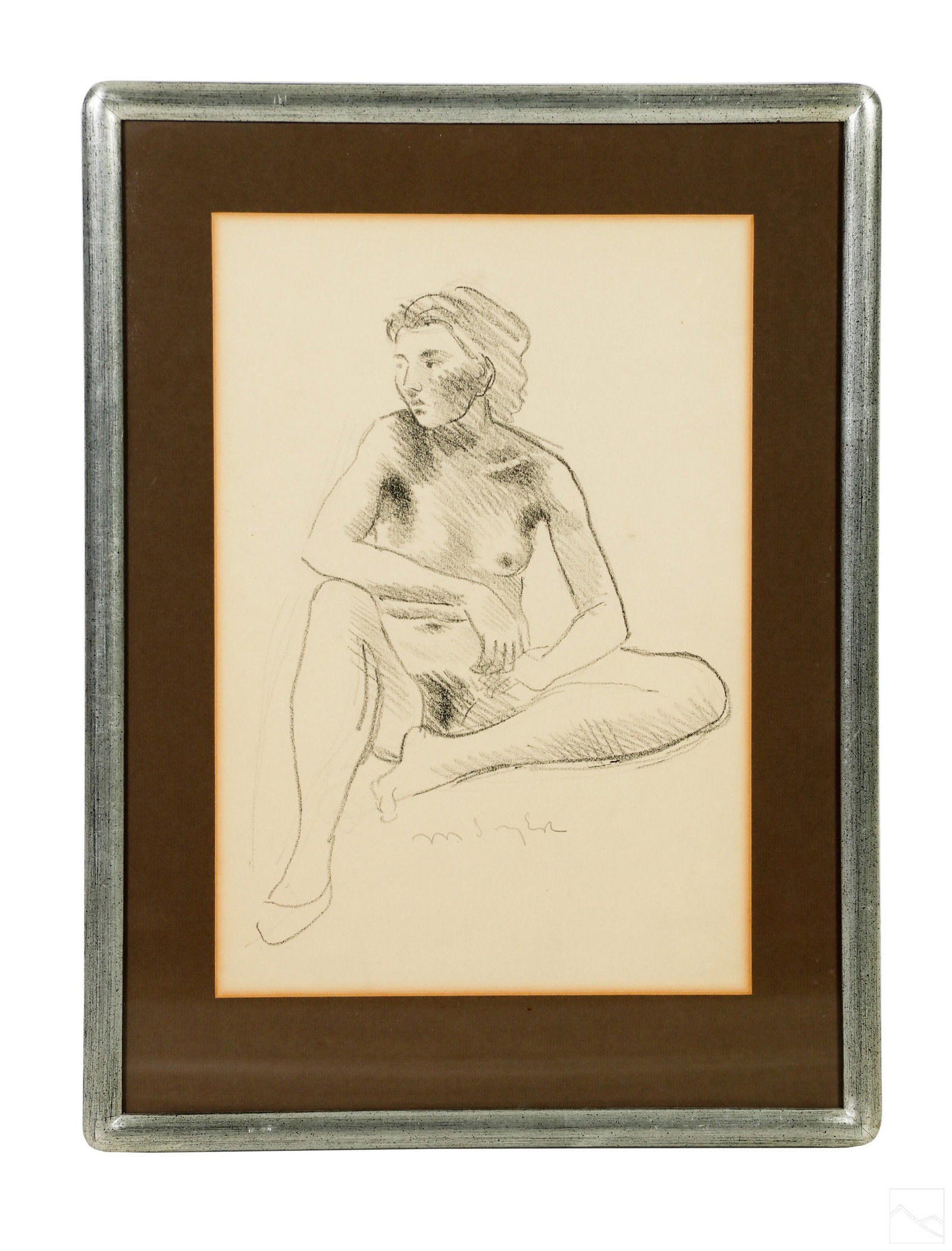 Moses Soyer 1899-1974 Nude Pencil Drawing SIGNED: Moses Soyer (Russian, 1899-1974). An original pencil drawing on paper. A figurative work depicting a seated nude female figure. Executed in the social realist style of Soyer. Signed under leg of model