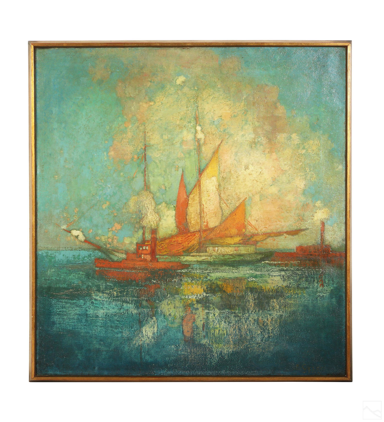 Ettore Caser 1880-1944 Sea Landscape Ship Painting (1 of 4)