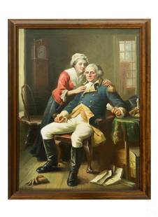 Daniel Hensel BEFORE THE DAWN after J.L.G. Ferris: Daniel Hensel (American, 1830-1919). An original oil painting on canvas. A figural interior scene titled, "Before the Dawn (Valley Forge)," after Jean Leon Gerome Ferris (1863-1930). The work depicts