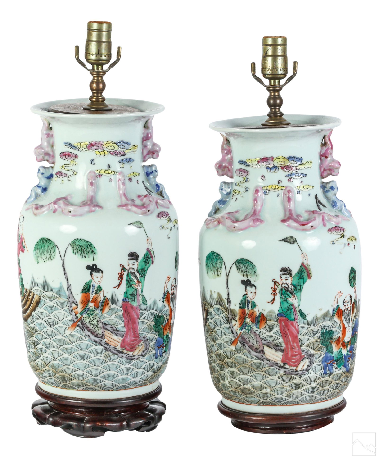 Late Chinese Republic ROC Pair Famille Rose Vase Lamps (1 of 7)