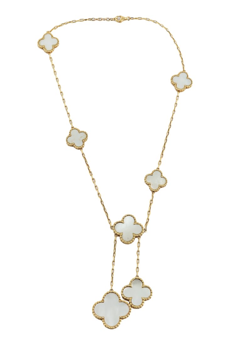 18K Gold Mother of Pearl Alhambra Clover Necklace (1 of 5)