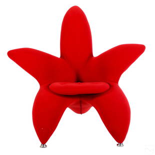 Edra Modernist Masanori Umeda Getsuen Flower Chair: A red Getsuen flower chair, produced circa 1990. Designed for Edra Perignano (Italy) by Masanori Umeda (born 1941). Modern design with molded steel frame, polyurethane foam, red velvet fabric, metal