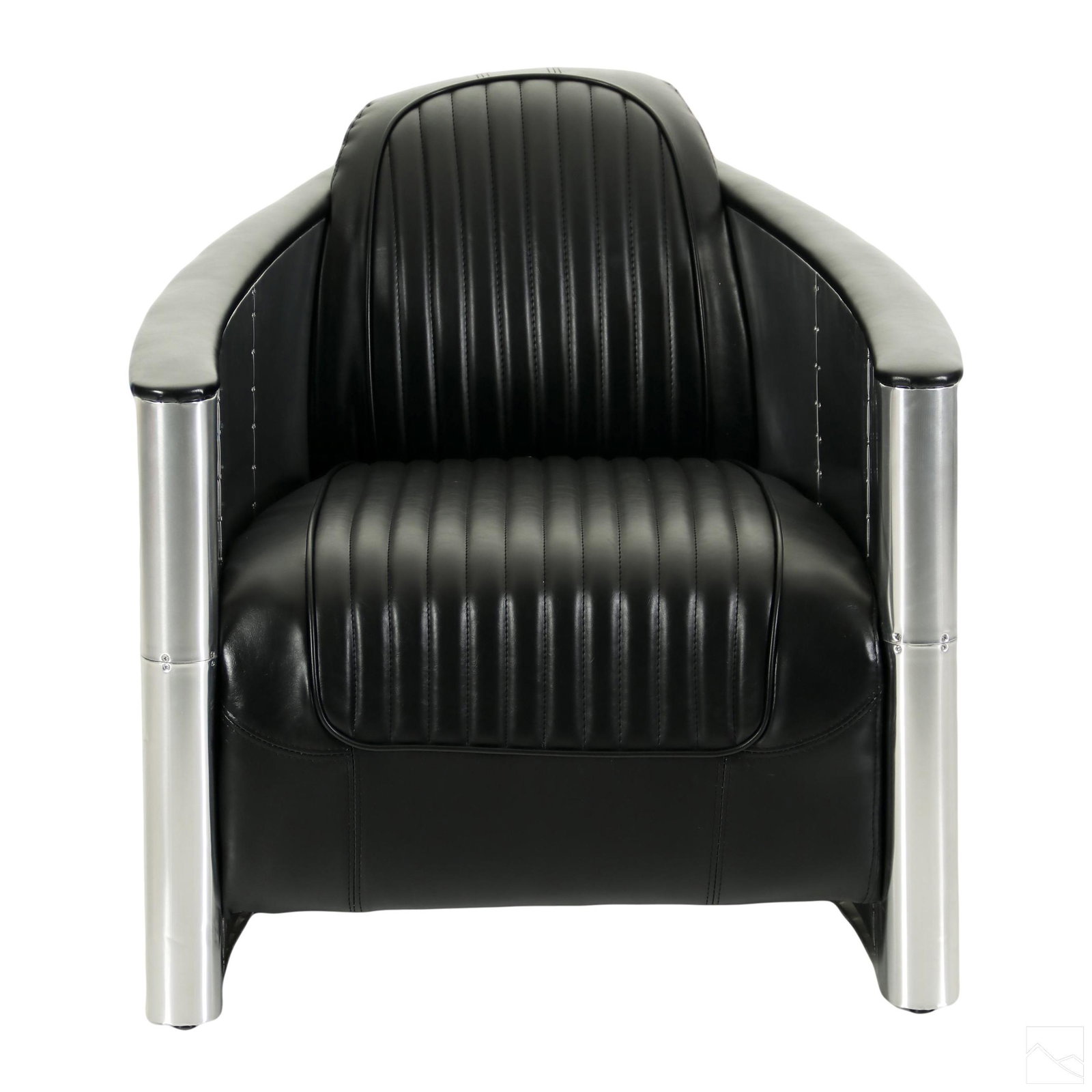 Aviator Black Leather Riveted Aluminum Club Chair (1 of 5)