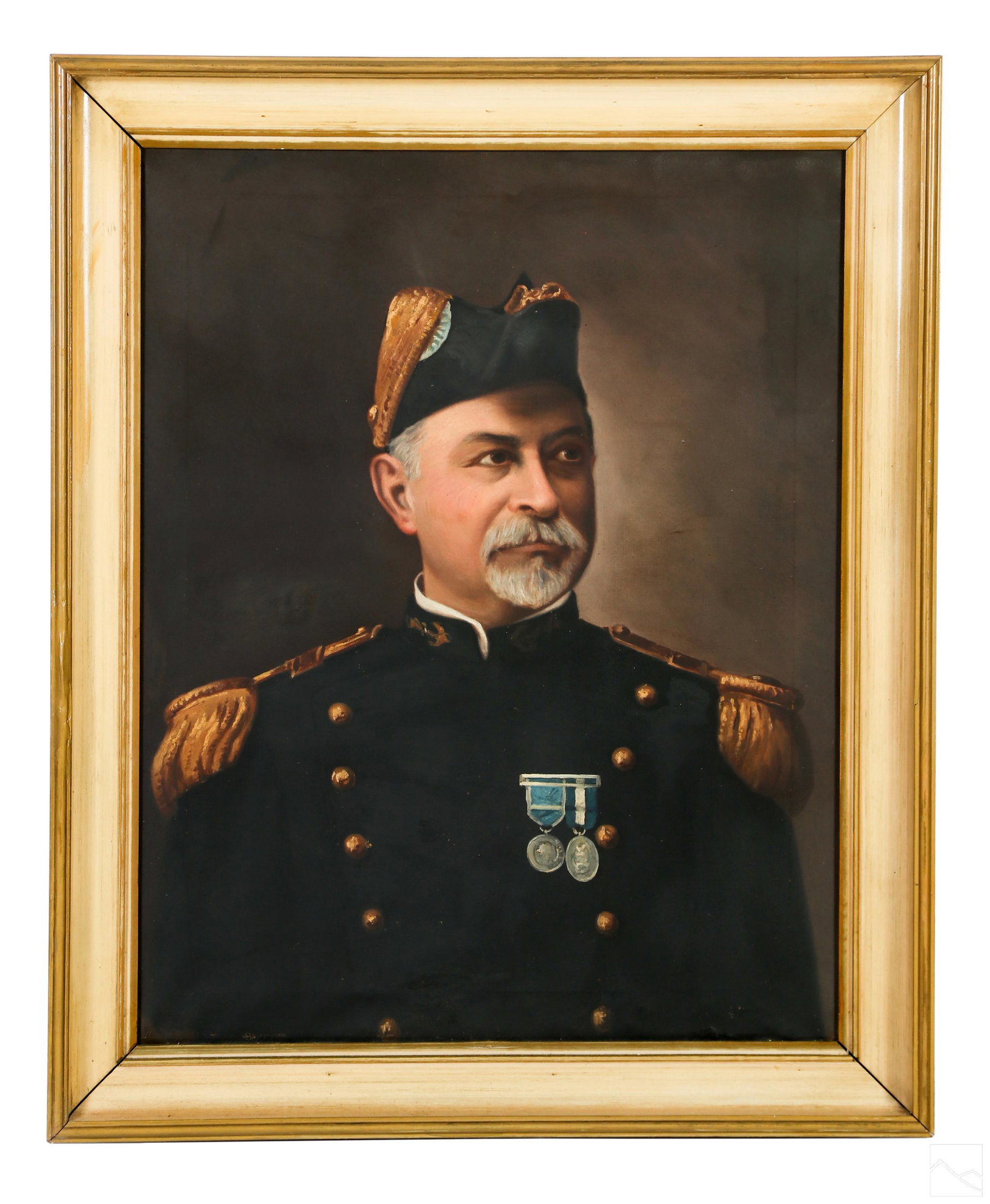 19C. Latin American Army General Portrait Painting: Mystery Artist (19th Century). An original antique oil painting on canvas. Painted in the Post Spanish Colonial style of late 19th Century Latin American. A figurative portrait of a male military figu